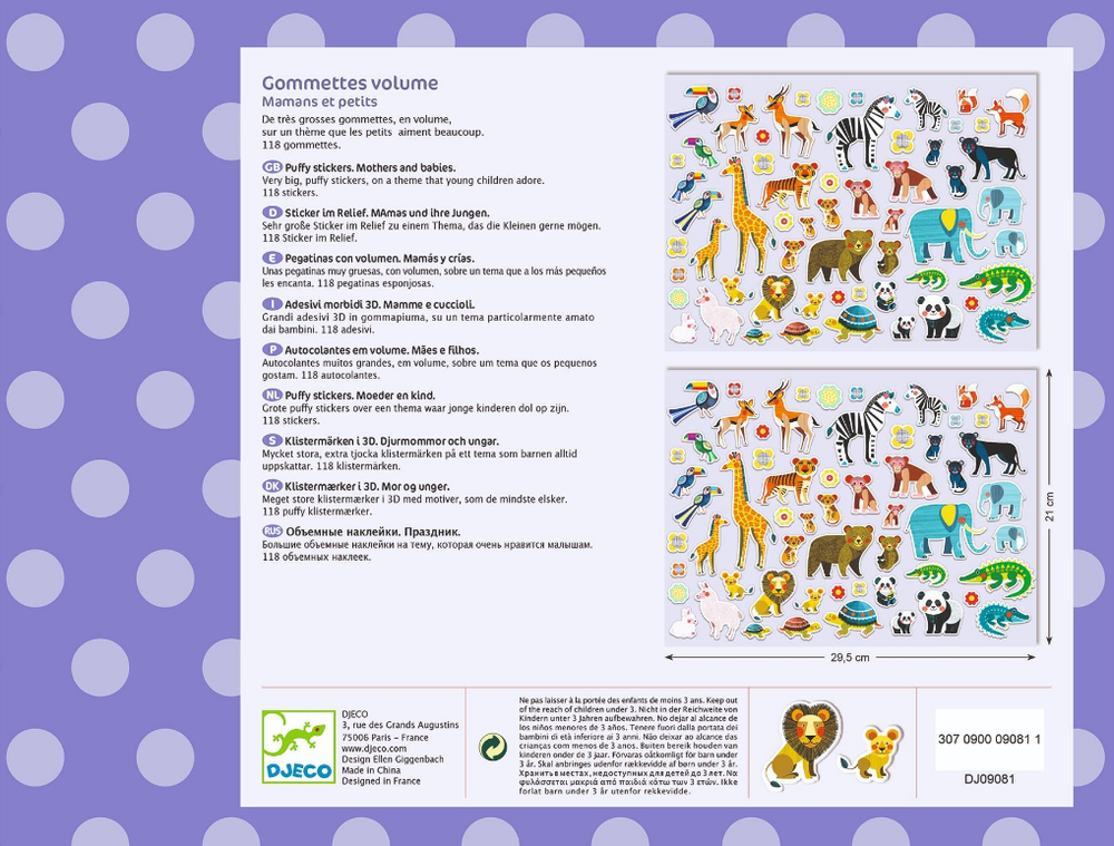 Djeco | 118 Puffy Sticker | Mothers and Babies | 3-6 jaar