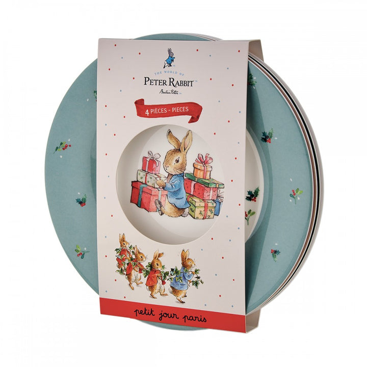 Petit Jour Peter Rabbit Christmas set van 4 dessertbordjes in verpakking
