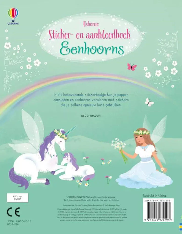 Achterkant van Eenhoorns met twee witte eenhoorns en een elfje