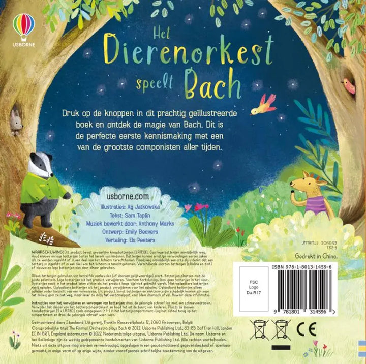 Usborne | Geluidenboek met Muziek | Het Dierenorkest speelt Bach | 2+