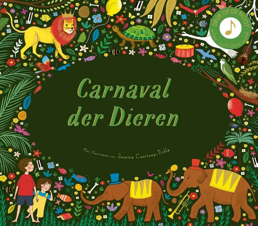 Voorkant van Carnaval der Dieren met een leeuw, schildpad en twee olifanten