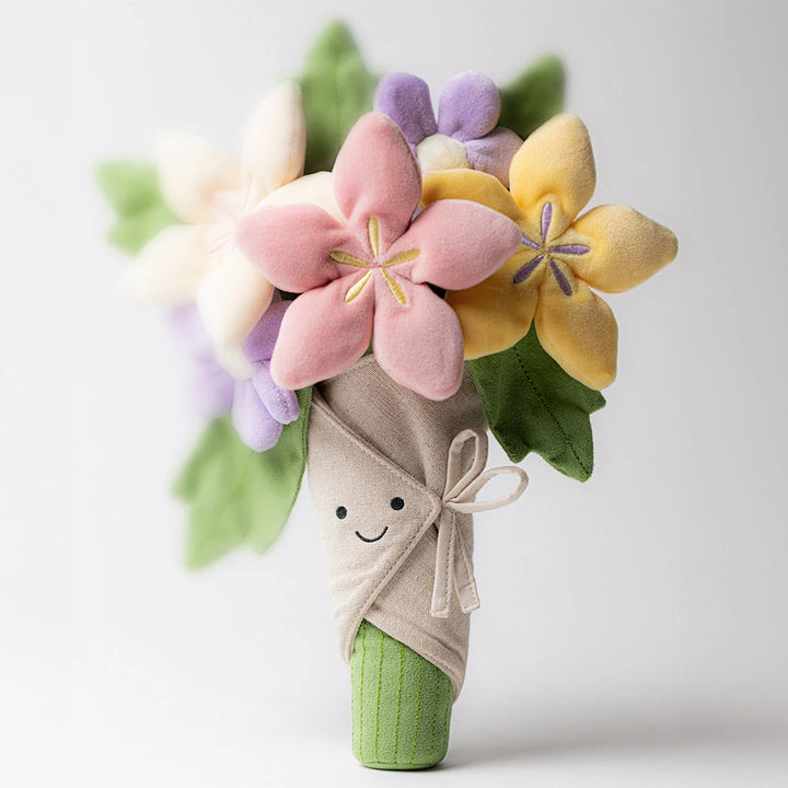 Jellycat Amuseables Bouquet of Flowers, close-up of blooms and wrap