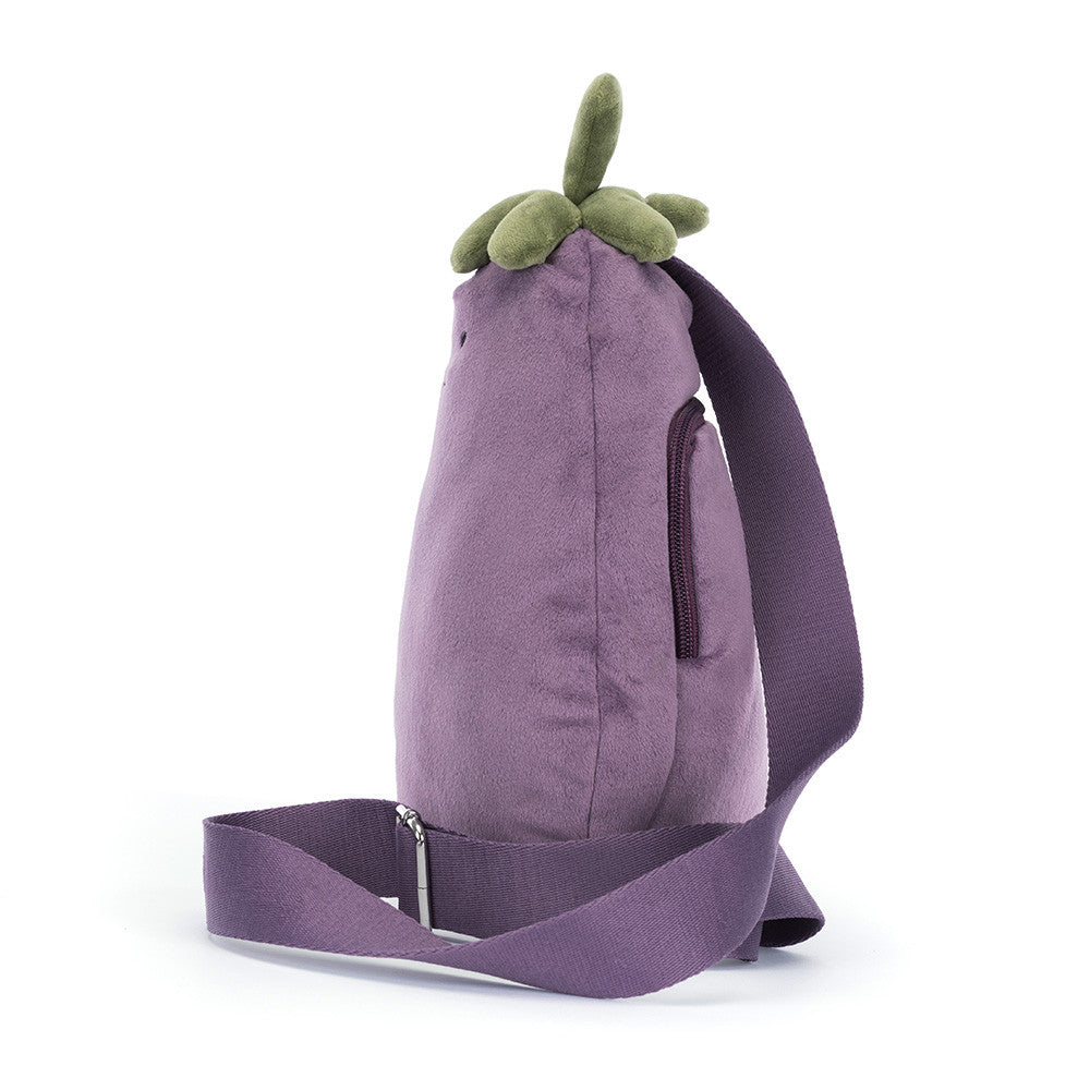 Jellycat Amuseables Aubergine Bum Bag met ritssluiting, zijaanzicht