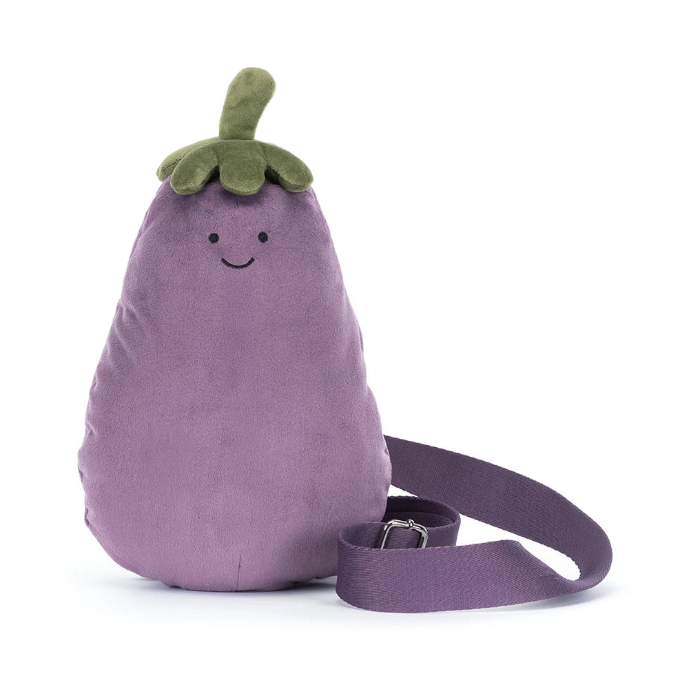 Jellycat Amuseables Aubergine Bum Bag met verstelbare riem, schuin vooraanzicht