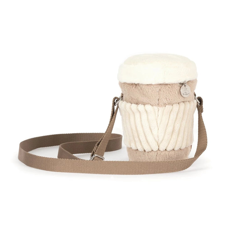 Jellycat Amuseables Perkle Coffee Shoulder Bag met verstelbare riem, achteraanzicht