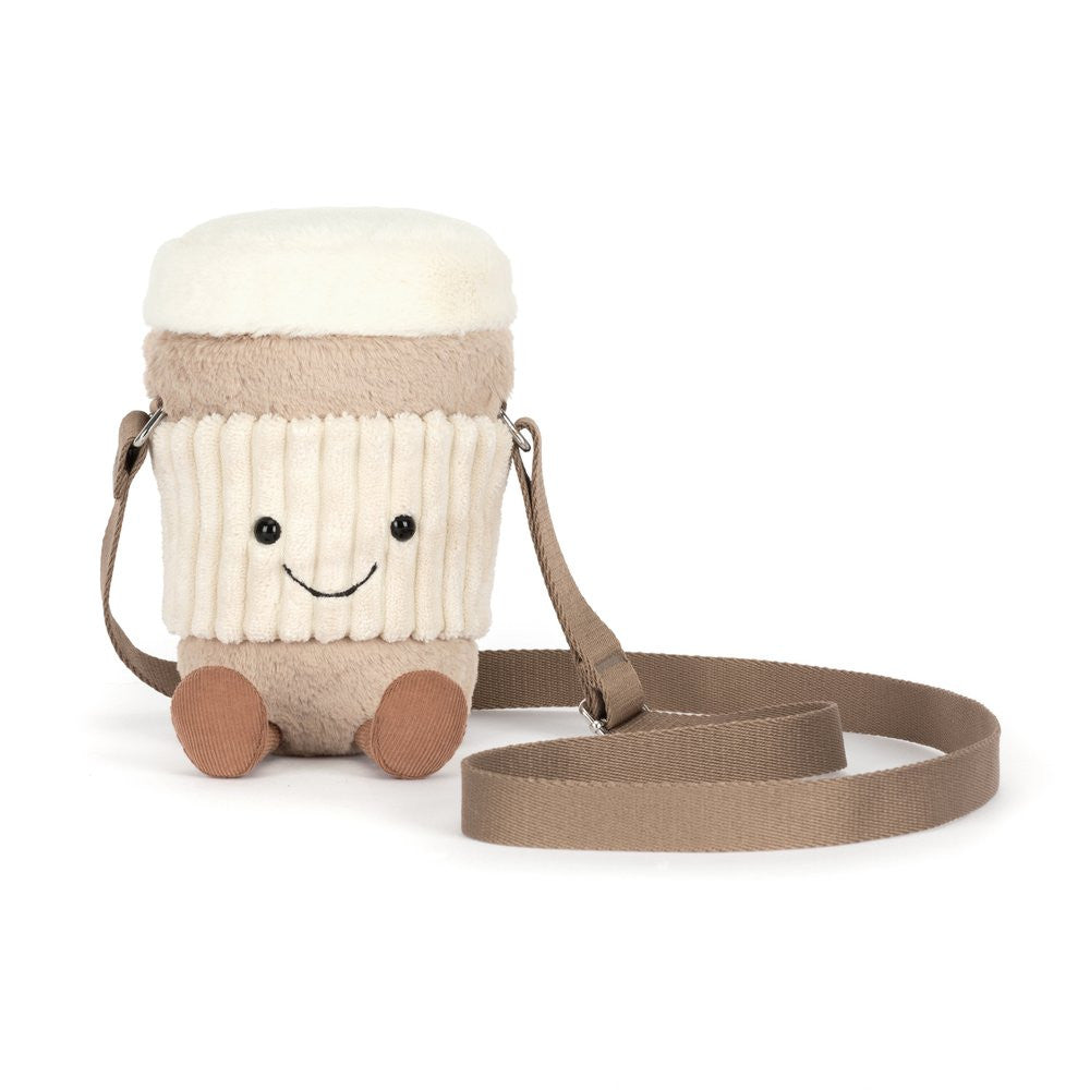 Jellycat Amuseables Perkle Coffee Shoulder Bag in mokkatinten, schuin vooraanzicht