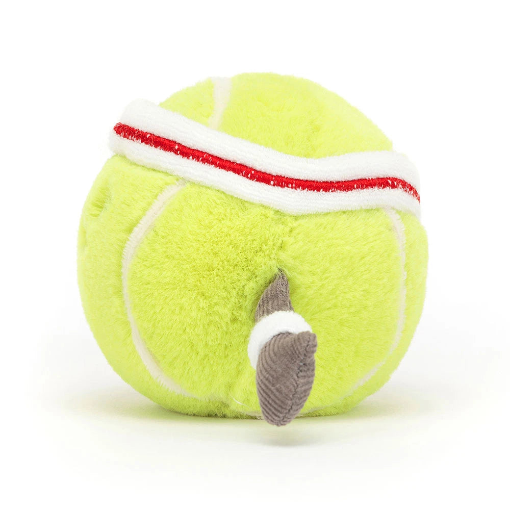 Jellycat Amuseables Sports Tennis Ball from the side with headband and wristband