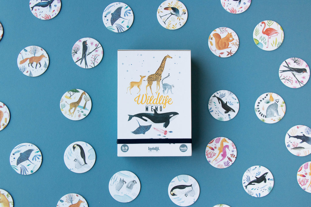 Doos en ronde dierenkaartjes van Londji Wildlife Memory