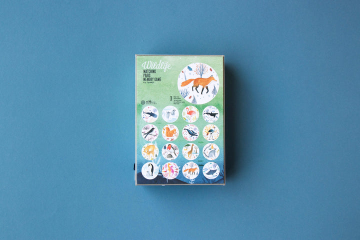 Verpakking van Wildlife Memory met een overzicht van de dierenkaartjes