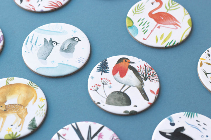 Detail van memorykaartjes met onder meer vogels en een flamingo