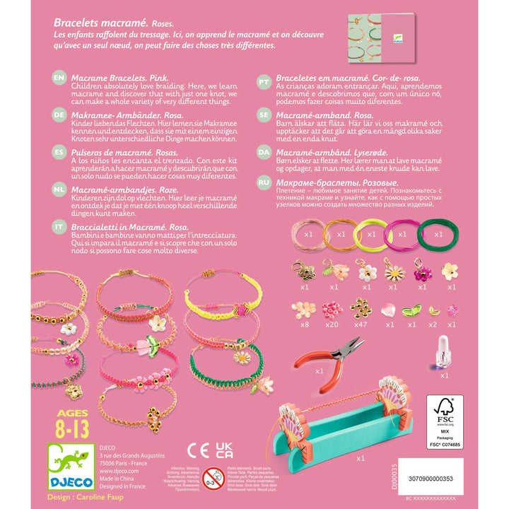 Djeco | Roze macraméarmbanden | 8-13 jaar - achterkant van de verpakking