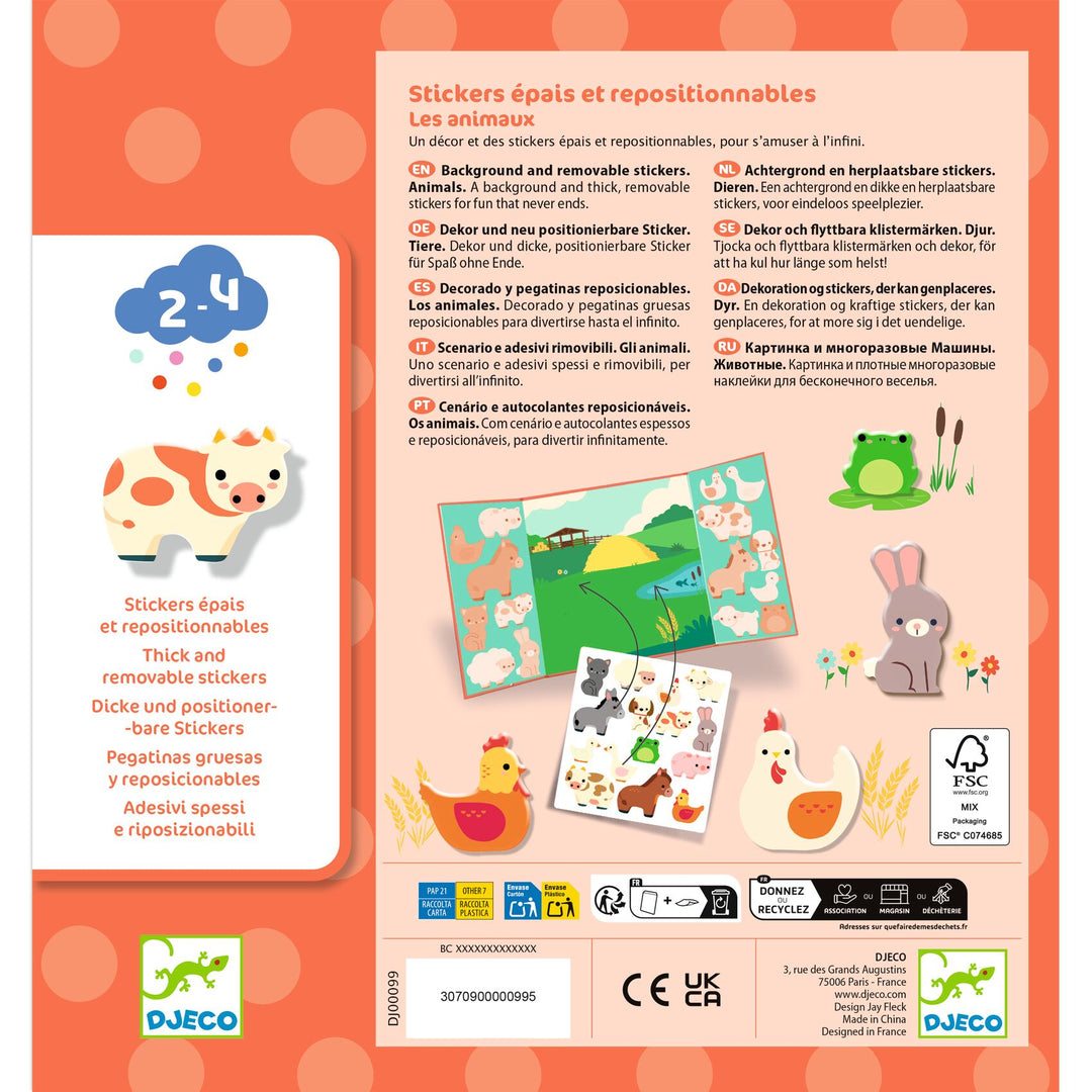 Djeco | Reusable stickers | Farm animals | 18 months+ - back of the packaging