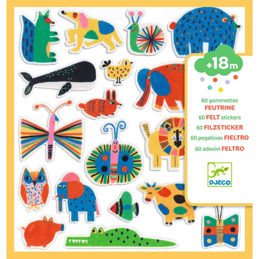 Djeco | Felt stickers | Animals everywhere! | 60 pieces | 18 months+ - front of the packaging
