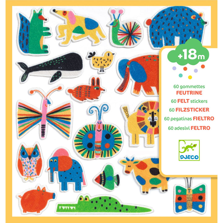 Djeco | Felt stickers | Animals everywhere! | 60 pieces | 18 months+ - front of the packaging