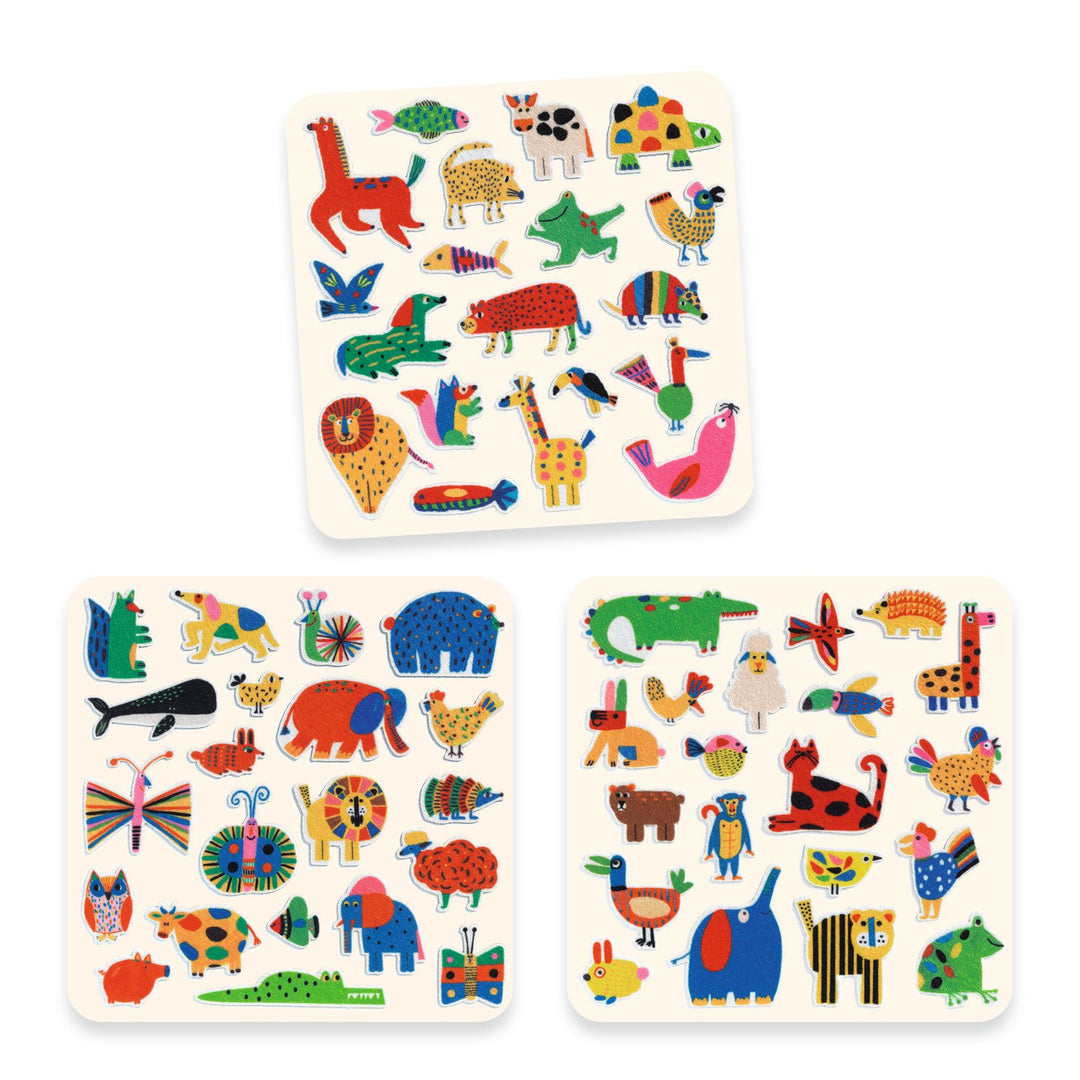 Djeco | Felt stickers | Animals everywhere! | 60 pieces | 18 months+ - contents and example result