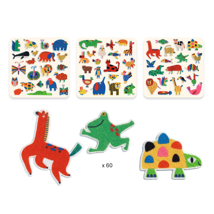 Djeco | Felt stickers | Animals everywhere! | 60 pieces | 18 months+ - second detail of the contents