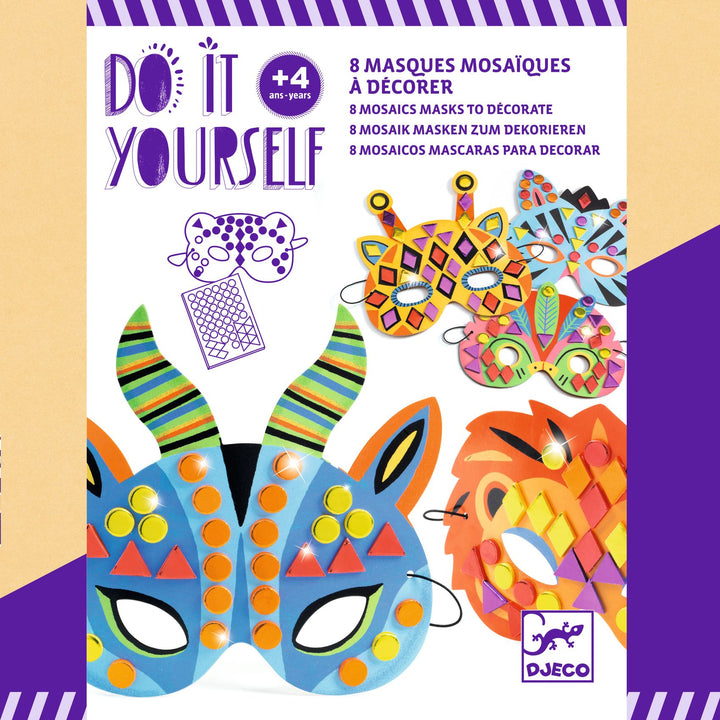 Djeco | Jungle-maskers versieren | 8 stuks | 4+ - voorkant van de verpakking
