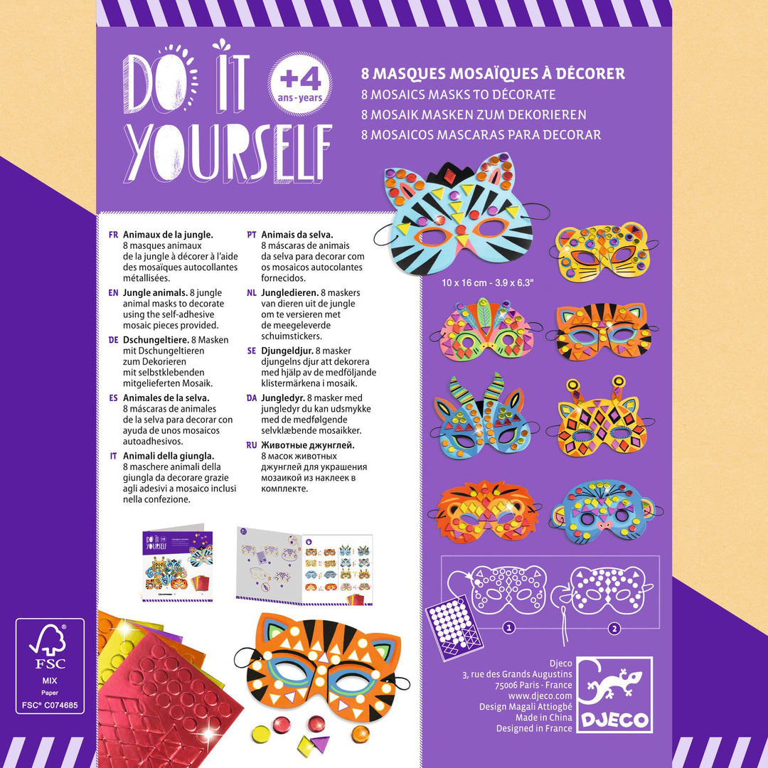 Djeco | Jungle-maskers versieren | 8 stuks | 4+ - achterkant van de verpakking