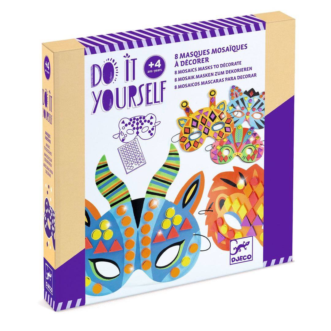 Djeco | Jungle-maskers versieren | 8 stuks | 4+ - productverpakking in perspectief