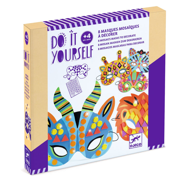 Djeco | Jungle-maskers versieren | 8 stuks | 4+ - productverpakking in perspectief