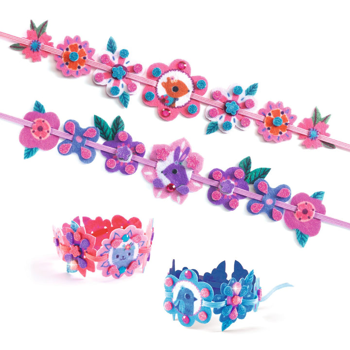 Djeco | Vilten armbanden | Beste vriendinnen | 4 stuks | 5+ - inhoud en voorbeeldresultaat