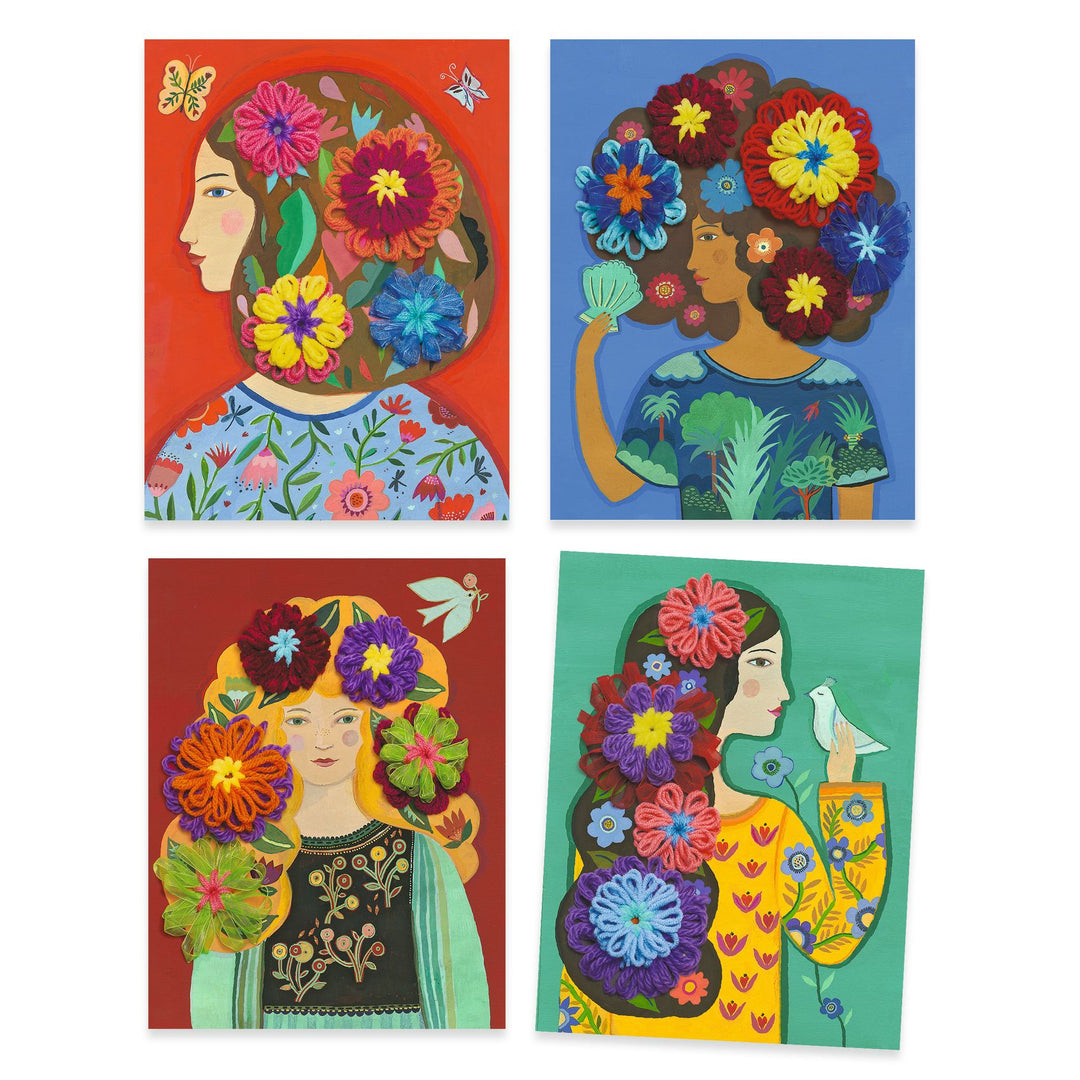 Djeco | Textielkunst | Bloemen in het haar | 7-12 jaar - inhoud en voorbeeldresultaat