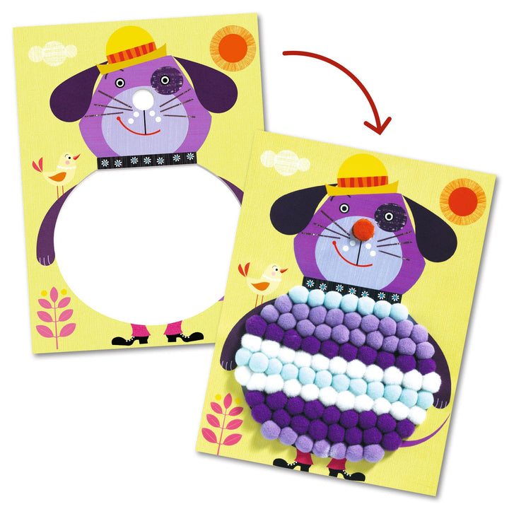 Djeco | PomPom Puppies | Collage met pompons | 3-6 jaar