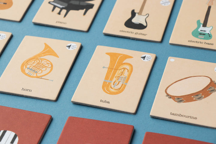 Il Concerto instrument cards including horn, tuba and tambourine