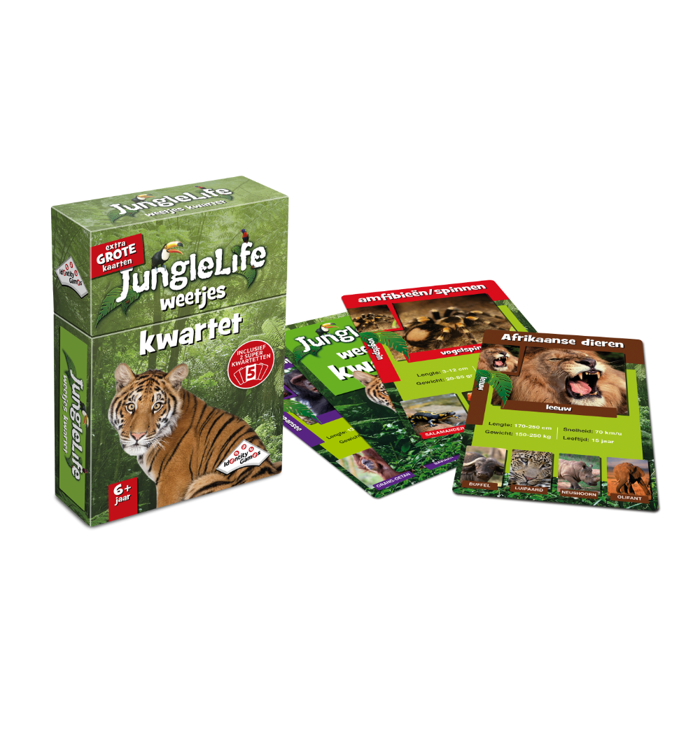 Doos en kaarten van Identity Games Weetjes Kwartet Junglelife