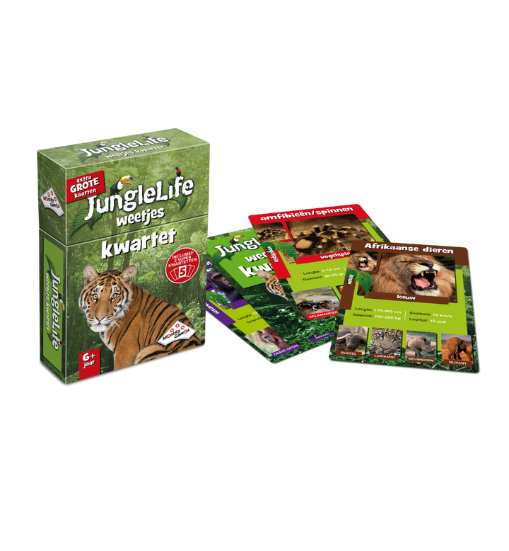 Doos en kaarten van Identity Games Weetjes Kwartet Junglelife