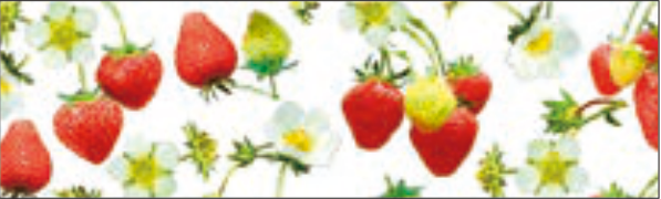 Muster des mt Washi-Tapes Strawberry: Erdbeeren und grüne Blätter auf hellem Hintergrund