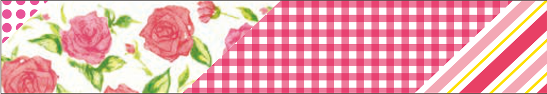 Dessin van mt washi tape Flower red R: roze rozen, een ruitpatroon en schuine strepen