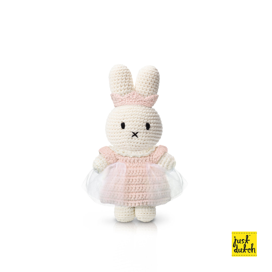 Gehaakte Knuffel | Miffy/Nijntje | Pastel Roze Prinsessenoutfit | 25 cm | 100 % Cotton | 3+ (