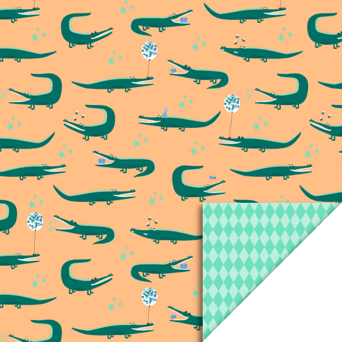 HOP Cadeaupapier | Crocodile Peach | Harlequin Mint | 70 cm x 3 mtr