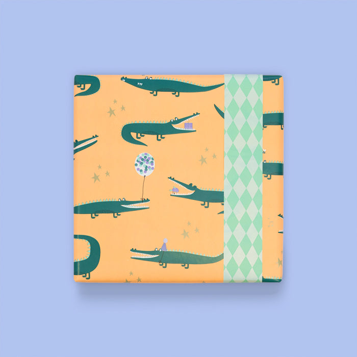HOP Cadeaupapier | Crocodile Peach | Harlequin Mint | 70 cm x 3 mtr