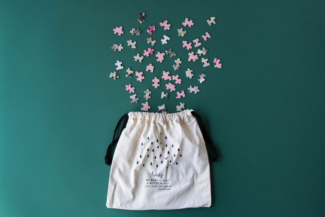 Puzzle bag with loose Gravity puzzle pieces