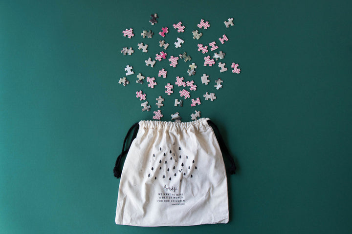 Puzzle bag with loose Gravity puzzle pieces