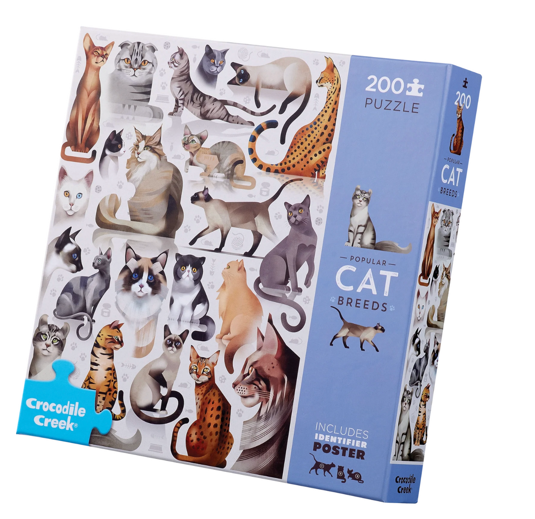 Crocodile Creek | Poster &amp; Puzzle | Popular Cat Breeds | 200 pcs | 8+