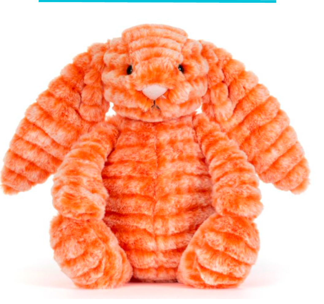 Jellycat Fizzleskip Bunny Original, vooraanzicht met gespreide oren