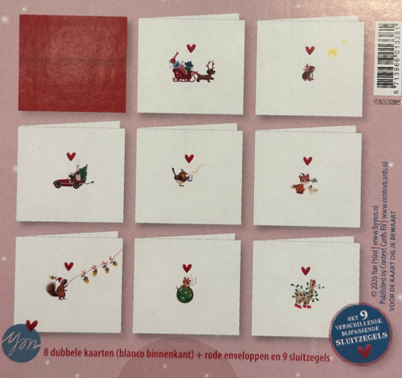 Yon | Cœurs | Boîte de Noël 5 | 8 cartes avec enveloppes