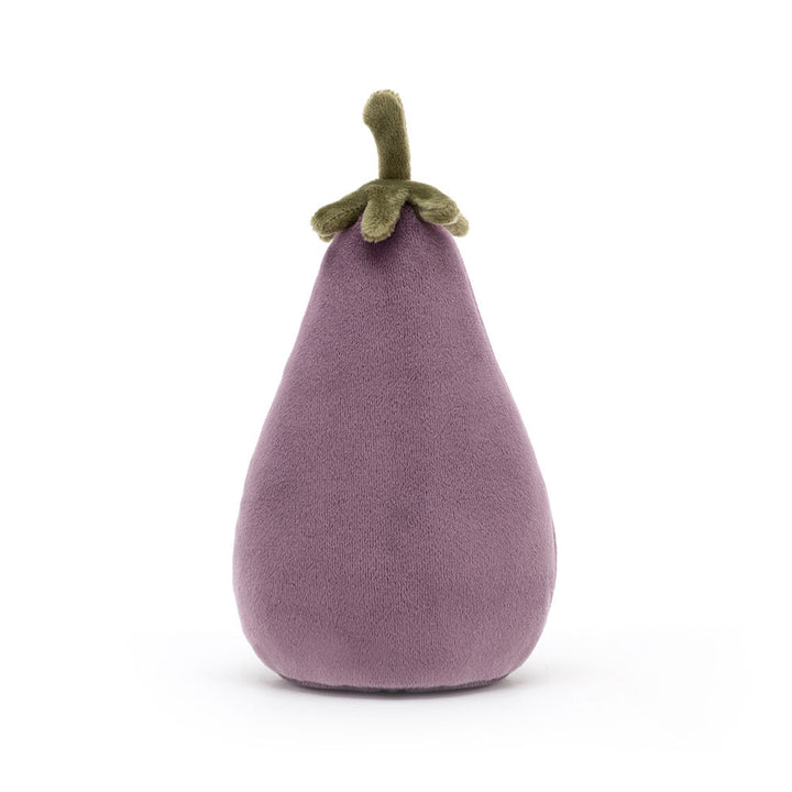 Jellycat Amuseables Aubergine von hinten mit violettem Körper und grünem Stiel