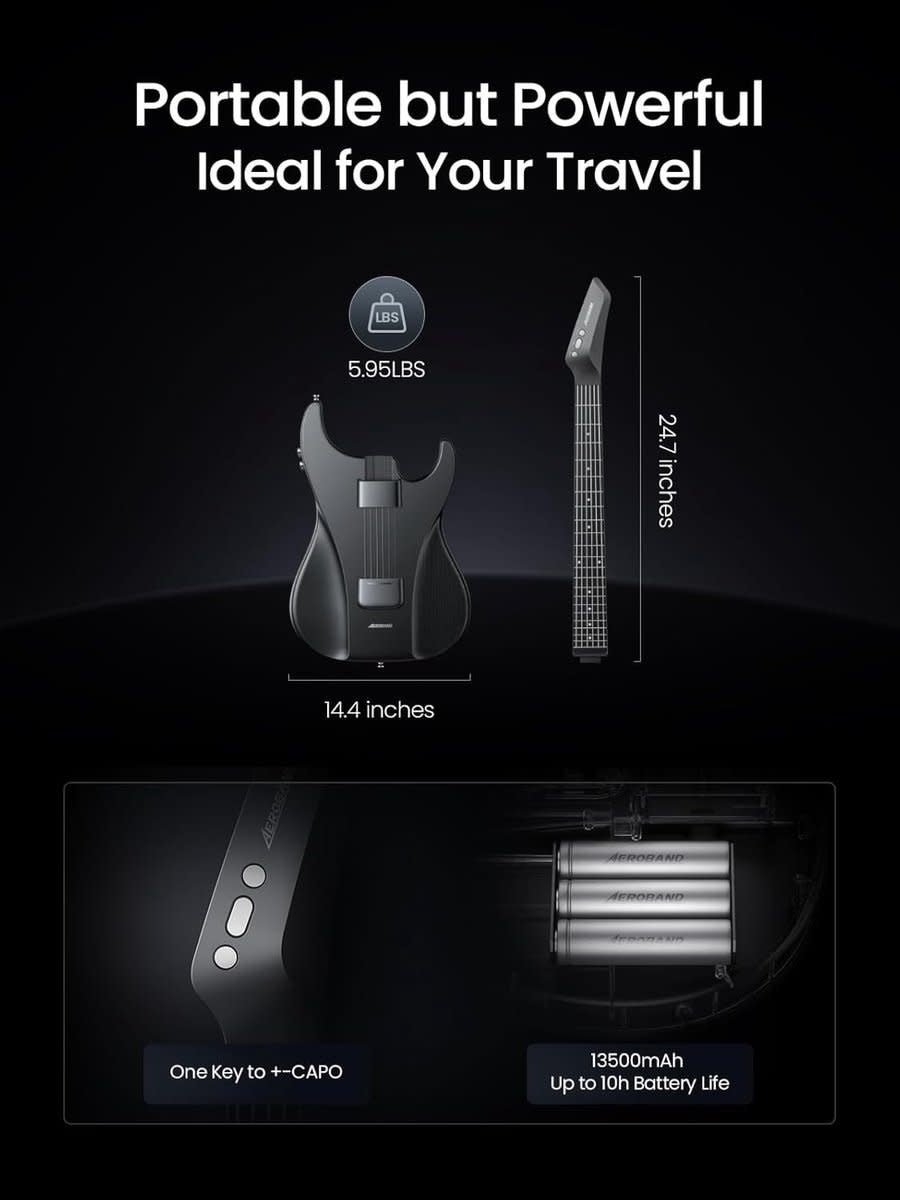 AeroBand Smart Gitaar – Ingebouwde Speaker - Bluetooth Elektronische Gitaar met Case, Strap &amp; Mic – Muziekinstrument Set - 8 - 108 - Kleine Eland