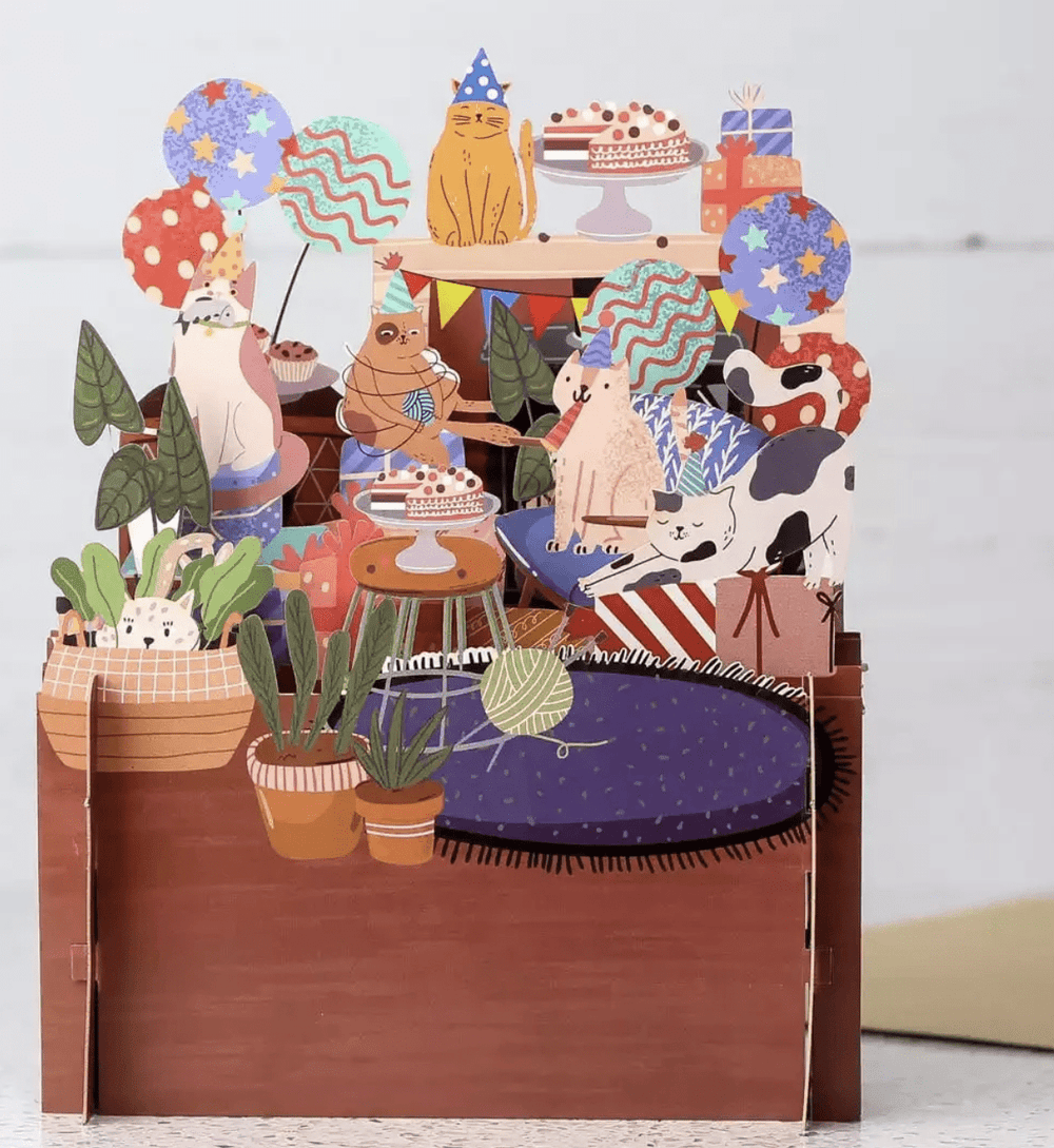 Alljoy Design | 3D | Pop - up Kaart | Cat Party - Kleine Eland