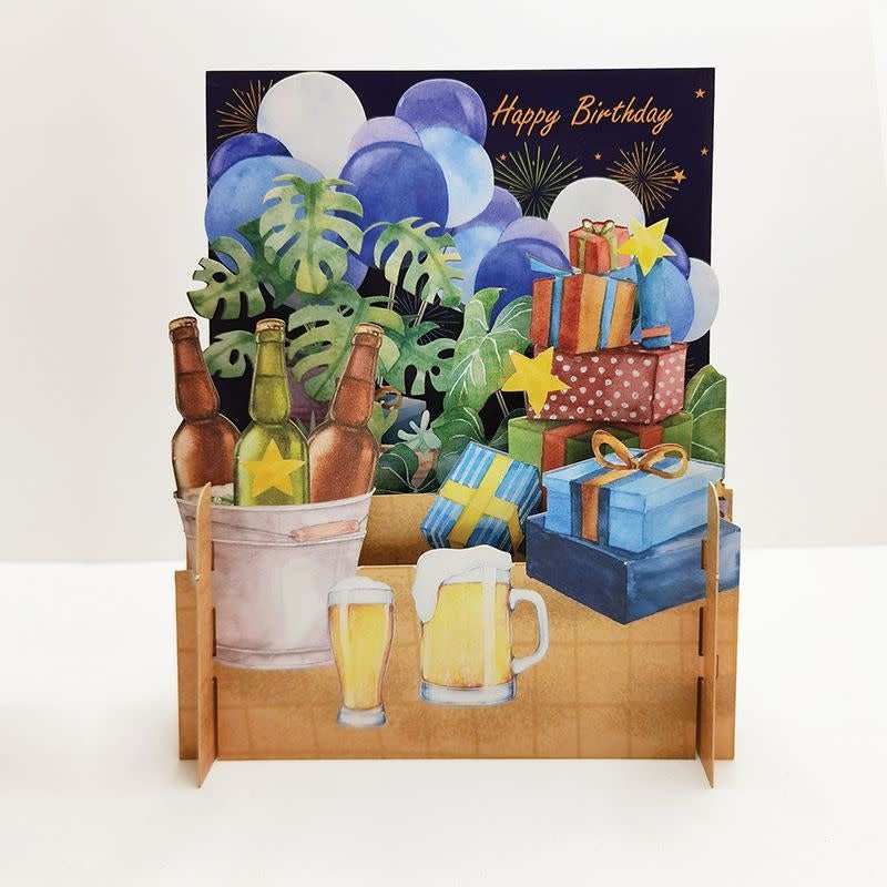 Alljoy Design | 3D | Pop - up Kaart | Happy Birthday | Bier - Kleine Eland