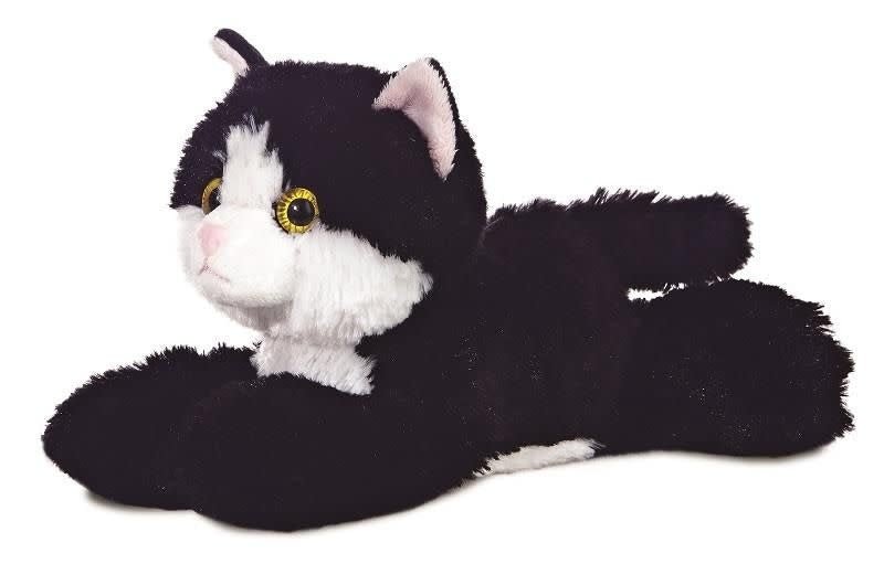 Aurora Mini Flopsie Maynard zwart-witte kat knuffel 20,5 cm – vooraanzicht