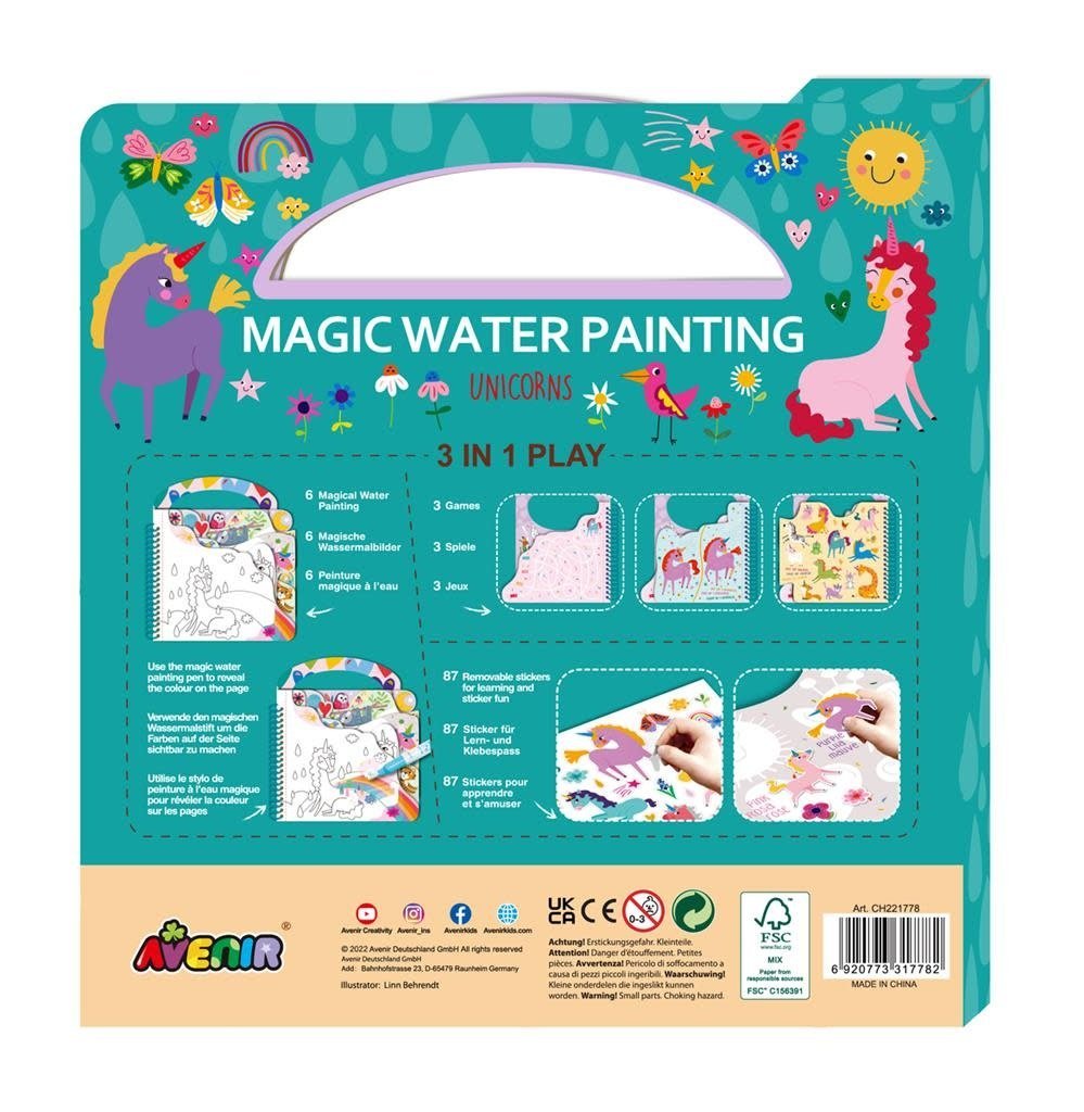 Avenir | Magic Water Painting | Eenhoorns | inclusief 87 Afneembare Stickers | 3+ - Kleine Eland