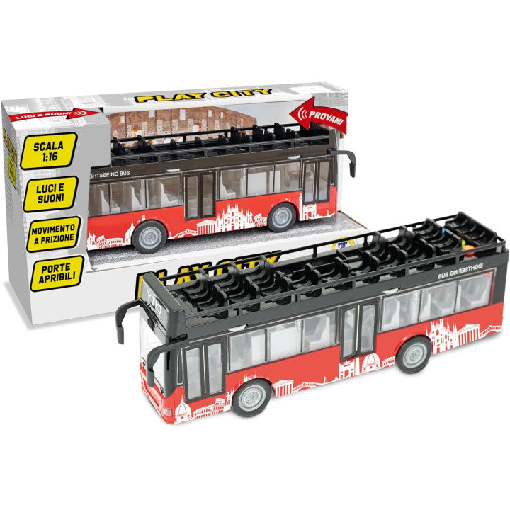 Teorema Play City panoramic bus beside its retail packaging