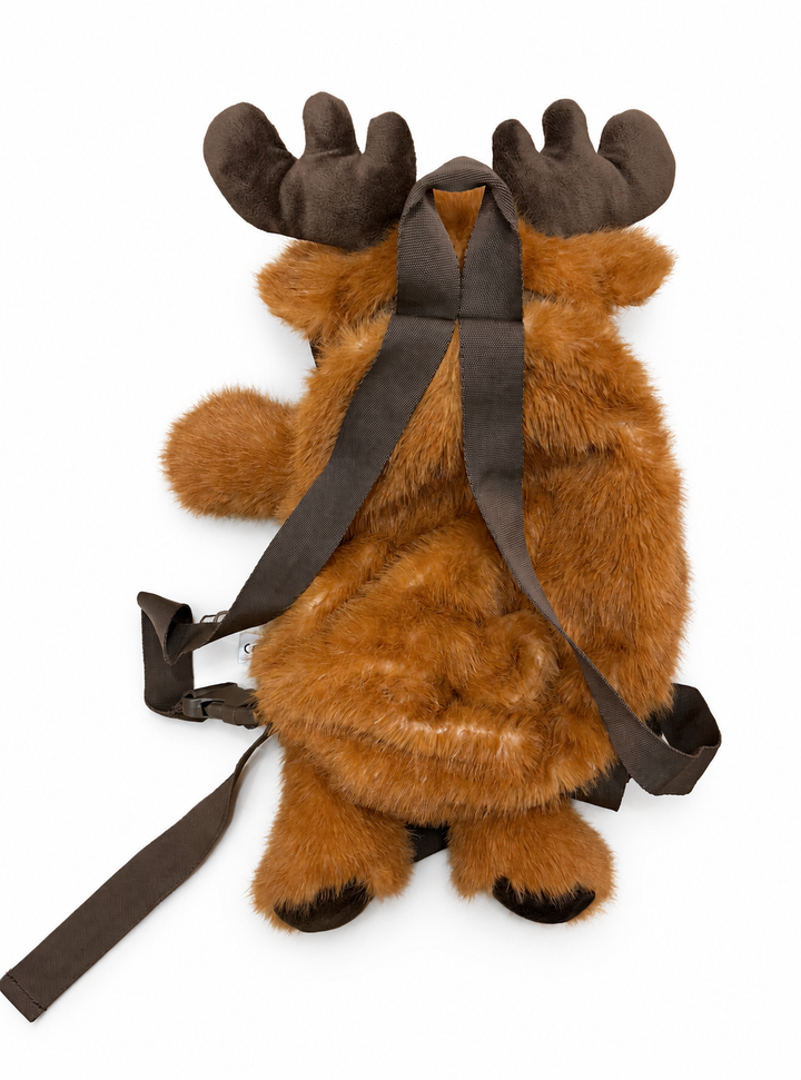 Back of the plush reindeer backpack with adjustable shoulder straps