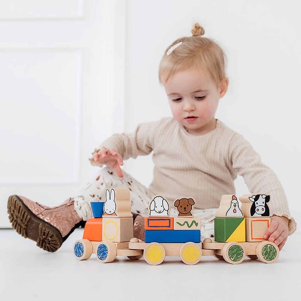 Bambolino Toys | Nijntje | Houten Blokkentrein | 17 delig | 34,5 cm | 1+ - Kleine Eland