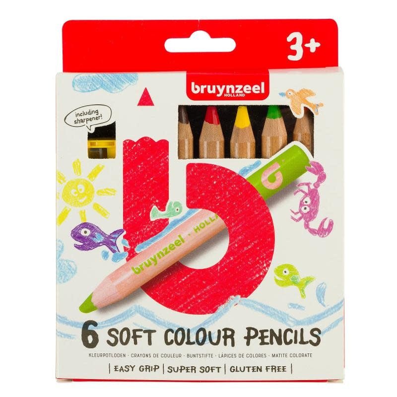 Bruynzeel Kids | Zachte Kleurpotloden | set van 6 | inclusief Puntenslijper | 3+ - Kleine Eland